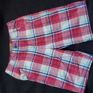 Red Camel, red, white, blue & mint green, striped shorts, size 18